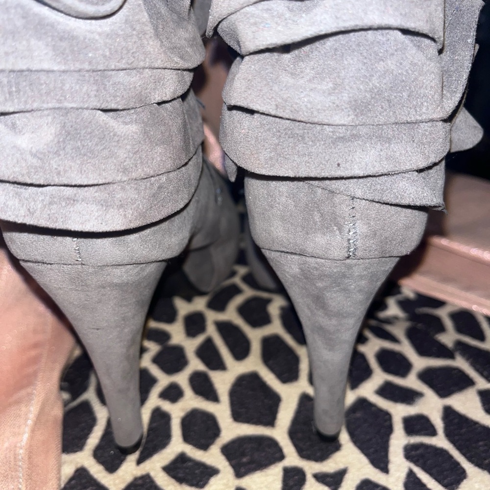 Taupe Colored Suede-like High Heel Booties - Picture 9 of 14